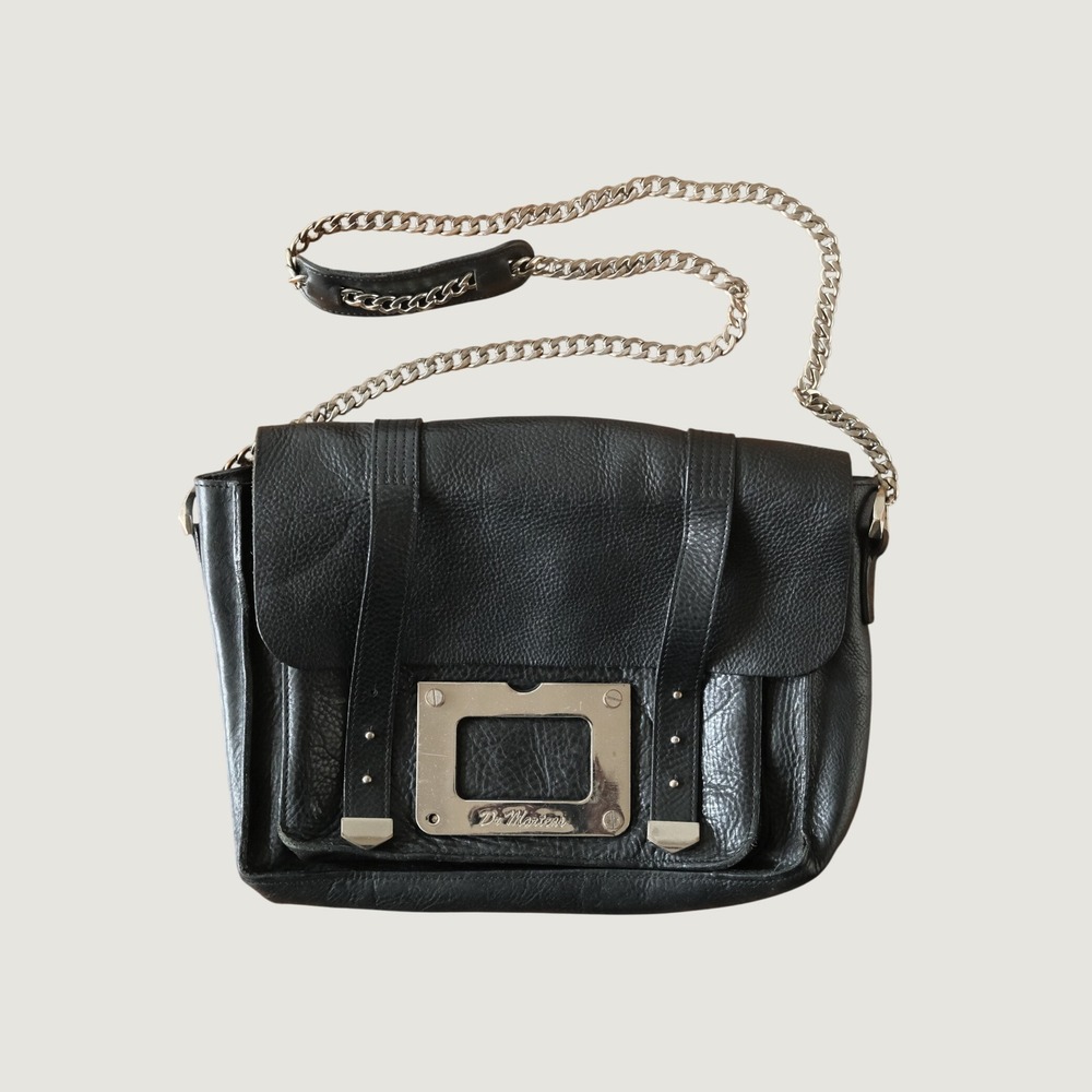 Dr Martens Leather Crossbody Bag Satchel Black Chain Strap Silver Hardware